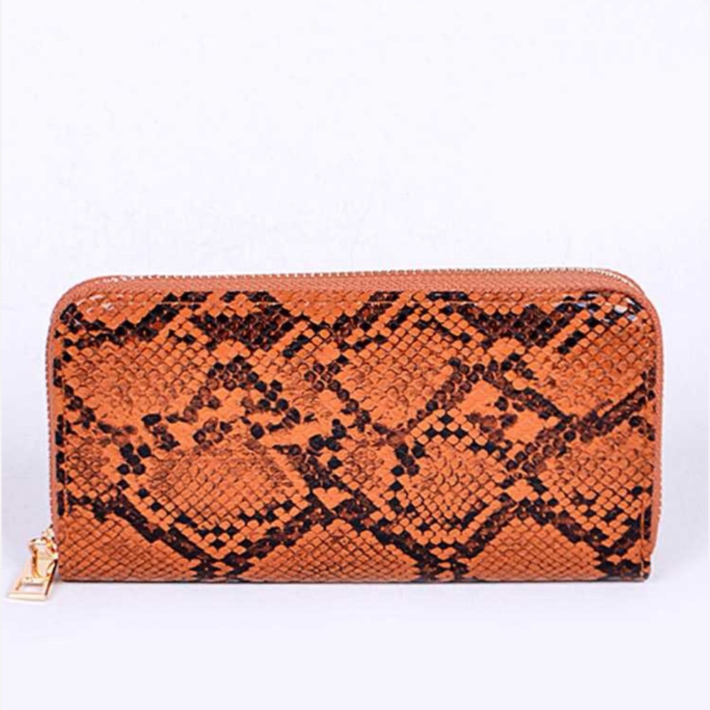 Neon Orange color, Accordion style wallet w/a zipper closure; Python print NWT